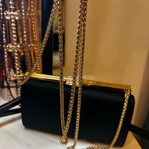 Beautiful Rode black  satin evening occasion bag ,with shoulder chain .